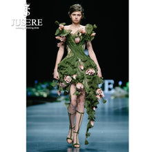 Load image into Gallery viewer, Green Short Party Dress Embroidery 3D Flower Knee Length Off The Shoulder Formal Gowns vestido
