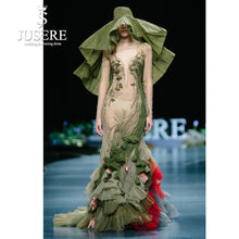 Load image into Gallery viewer, Green Mermaid Prom Dress Lace Appliques Embroidery Flower Long Prom Dresses Dress robe de soiree
